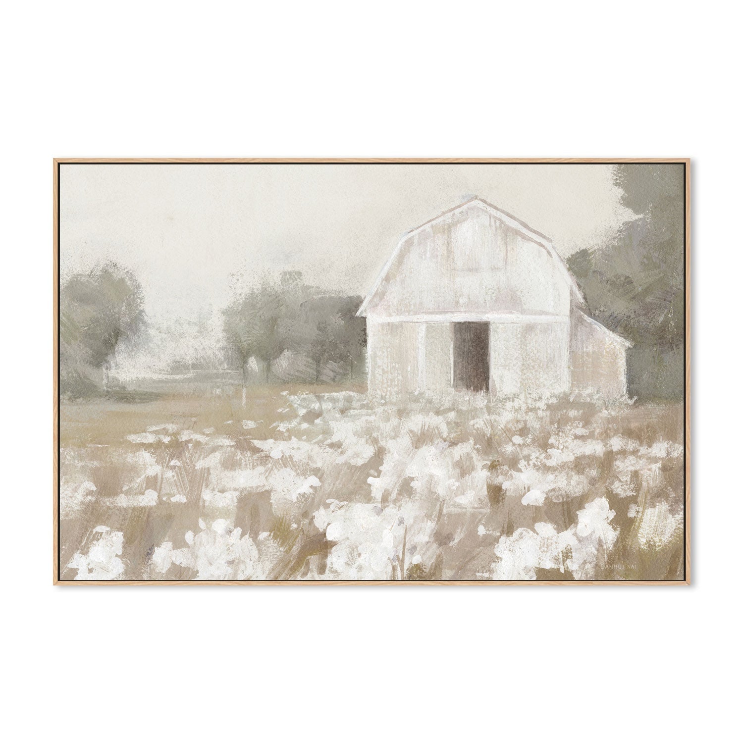 wall-art-print-canvas-poster-framed-White Barn Meadow Neutral , By Danhui Nai-4