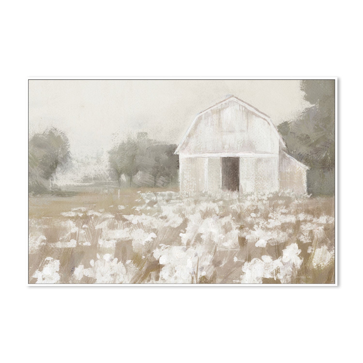 wall-art-print-canvas-poster-framed-White Barn Meadow Neutral , By Danhui Nai-5