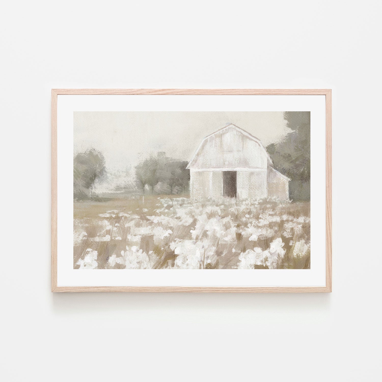 wall-art-print-canvas-poster-framed-White Barn Meadow Neutral , By Danhui Nai-6