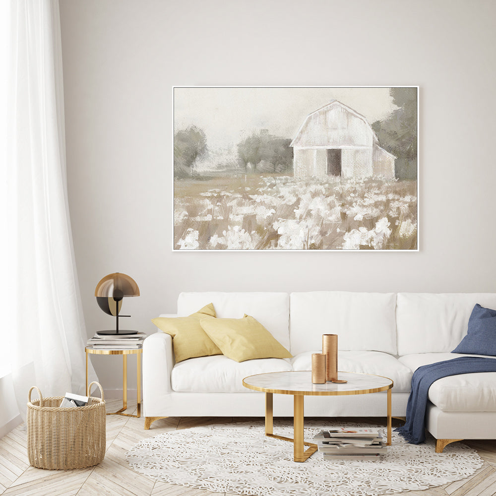 wall-art-print-canvas-poster-framed-White Barn Meadow Neutral , By Danhui Nai-7