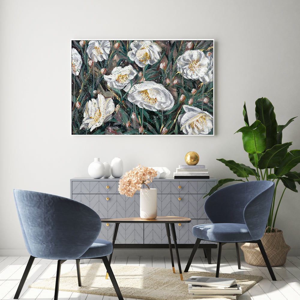 wall-art-print-canvas-poster-framed-White Camellia , By Hsin Lin-GIOIA-WALL-ART