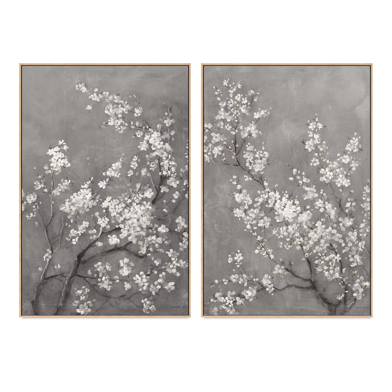 wall-art-print-canvas-poster-framed-White Cherry Blossoms on Grey, Style A & B, Set Of 2 , By Danhui Nai-4