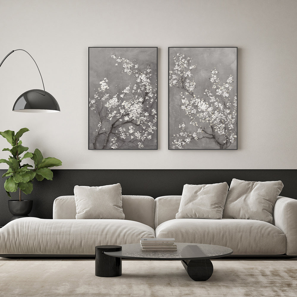 wall-art-print-canvas-poster-framed-White Cherry Blossoms on Grey, Style A & B, Set Of 2 , By Danhui Nai-7