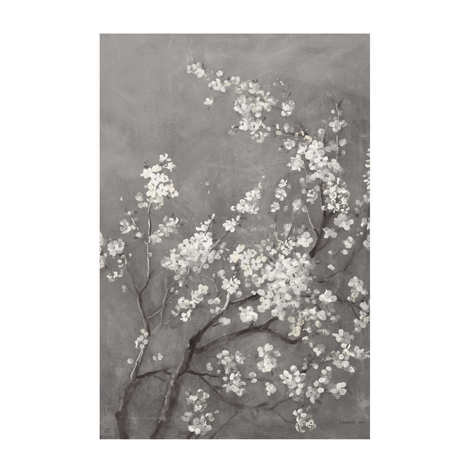 wall-art-print-canvas-poster-framed-White Cherry Blossoms on Grey, Style A , By Danhui Nai-1