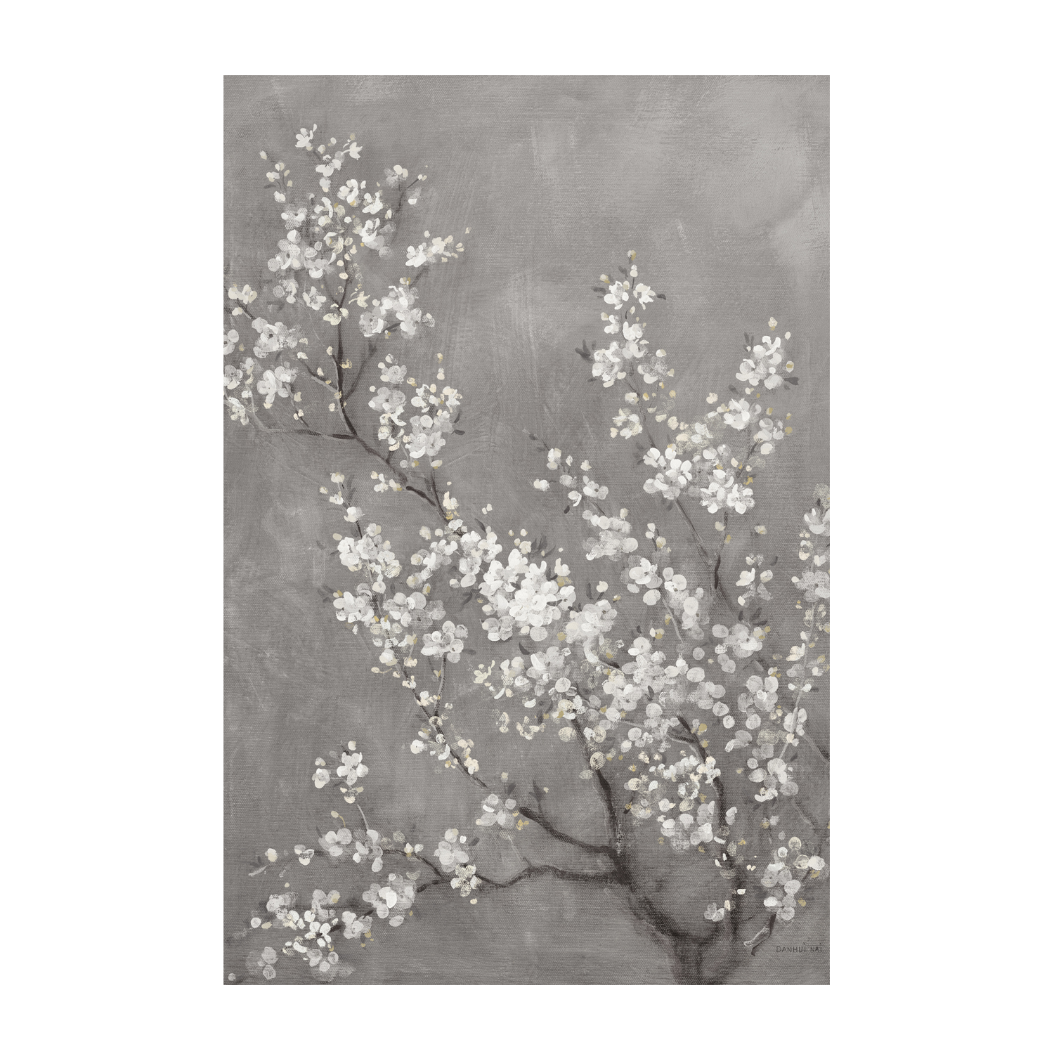 wall-art-print-canvas-poster-framed-White Cherry Blossoms on Grey, Style B , By Danhui Nai-1