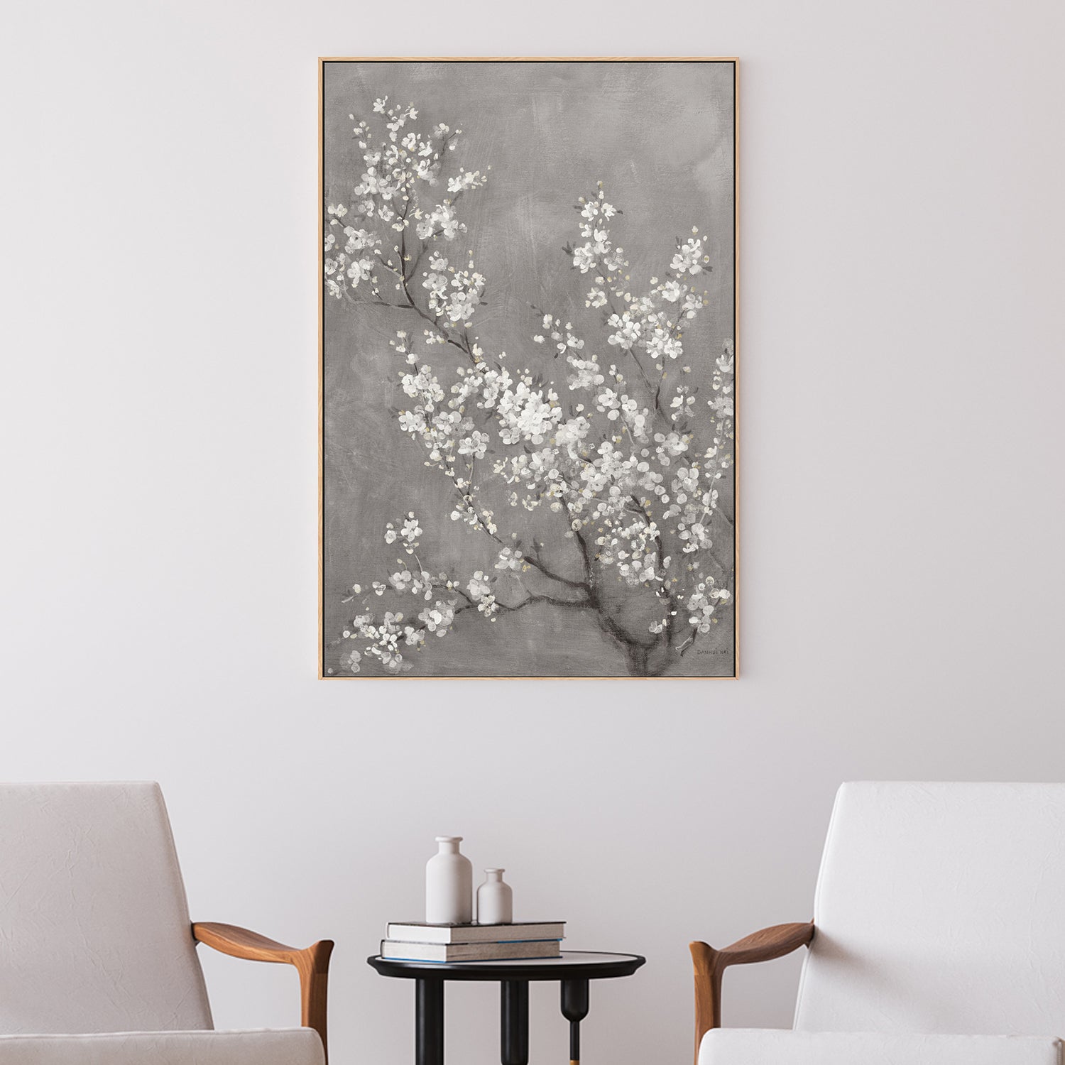 wall-art-print-canvas-poster-framed-White Cherry Blossoms on Grey, Style B , By Danhui Nai-2