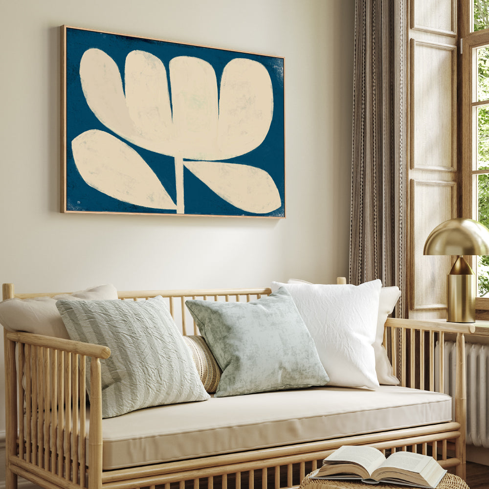 wall-art-print-canvas-poster-framed-White Flower On Blue , By Marco Marella-7