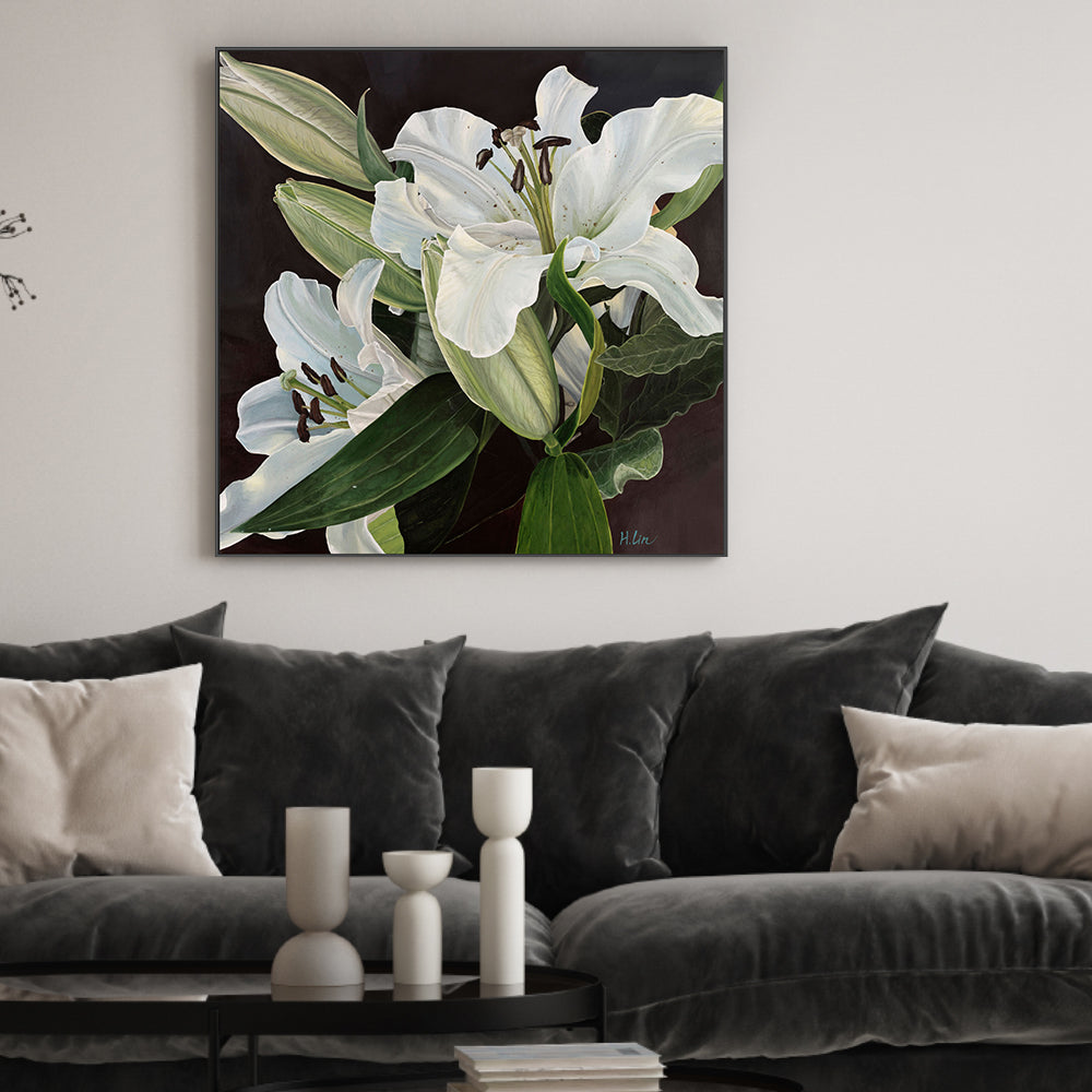 wall-art-print-canvas-poster-framed-White Lilies , By Hsin Lin-GIOIA-WALL-ART