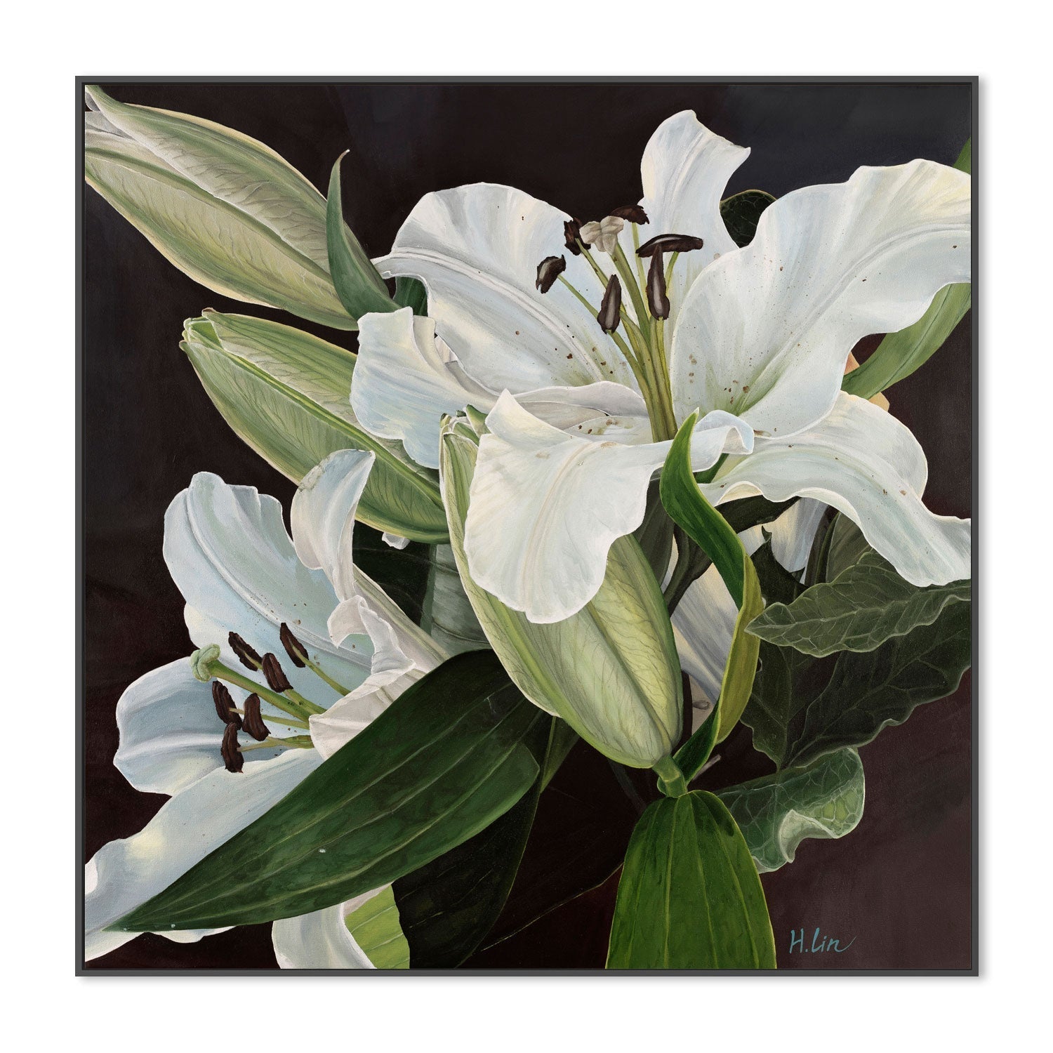 wall-art-print-canvas-poster-framed-White Lilies , By Hsin Lin-GIOIA-WALL-ART