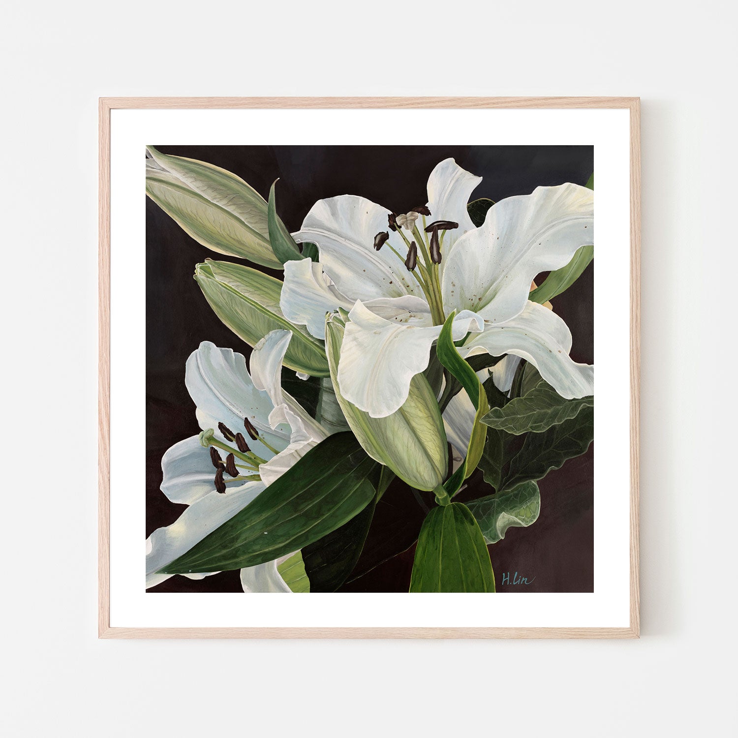 wall-art-print-canvas-poster-framed-White Lilies , By Hsin Lin-GIOIA-WALL-ART