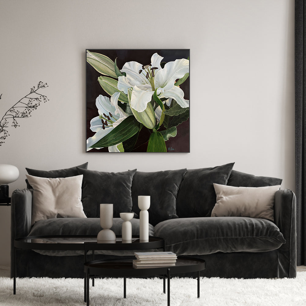 wall-art-print-canvas-poster-framed-White Lilies , By Hsin Lin-GIOIA-WALL-ART