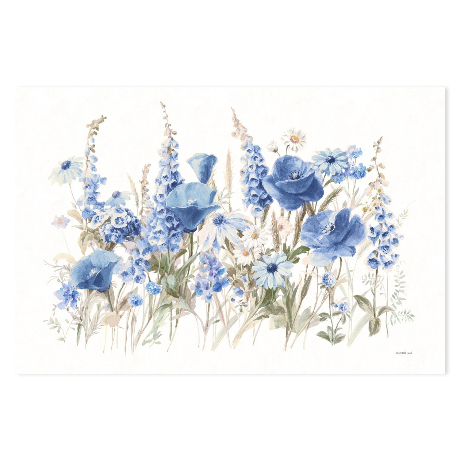 wall-art-print-canvas-poster-framed-Wildflowers in Bloom Blue-by-Danhui Nai-Gioia Wall Art