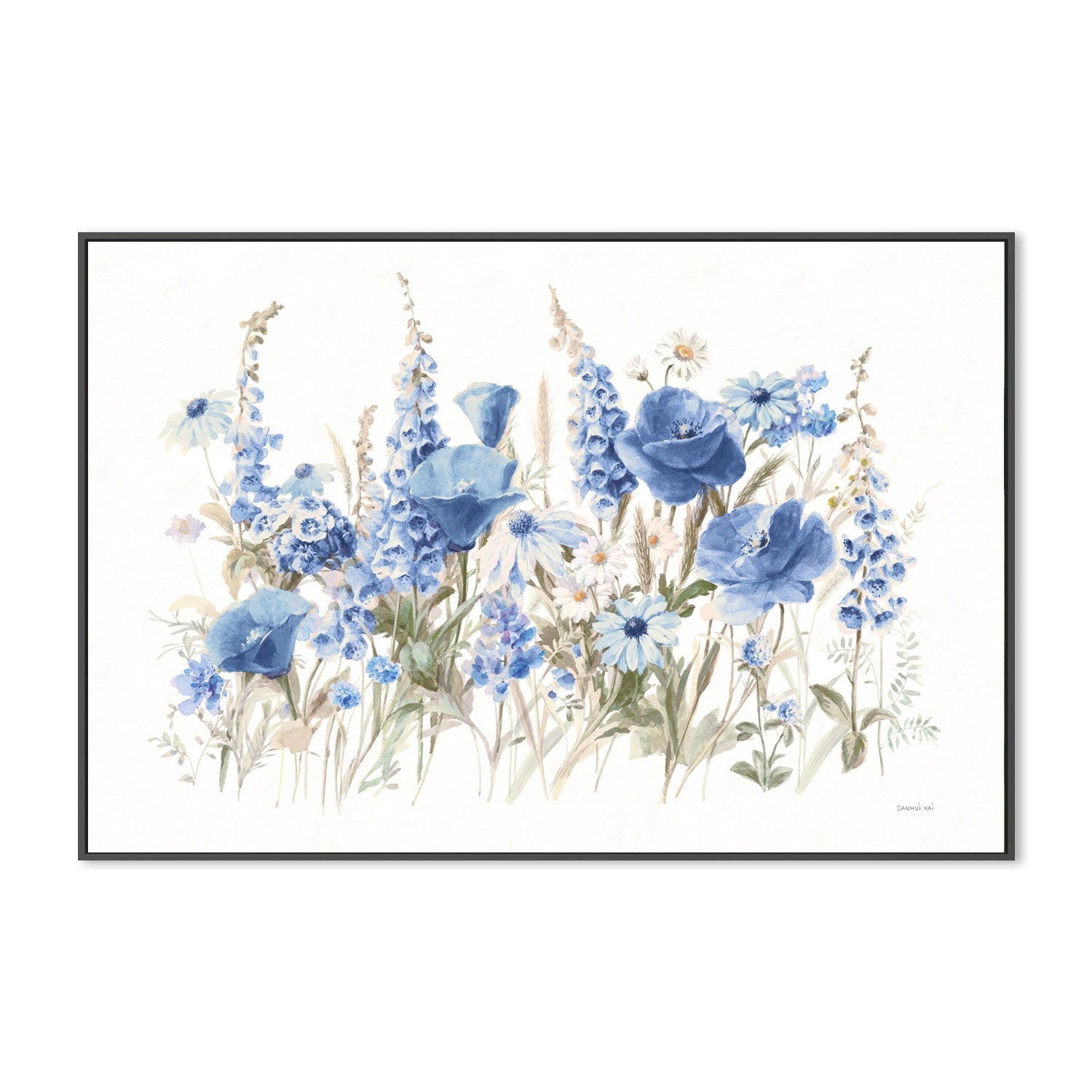 wall-art-print-canvas-poster-framed-Wildflowers in Bloom Blue-by-Danhui Nai-Gioia Wall Art