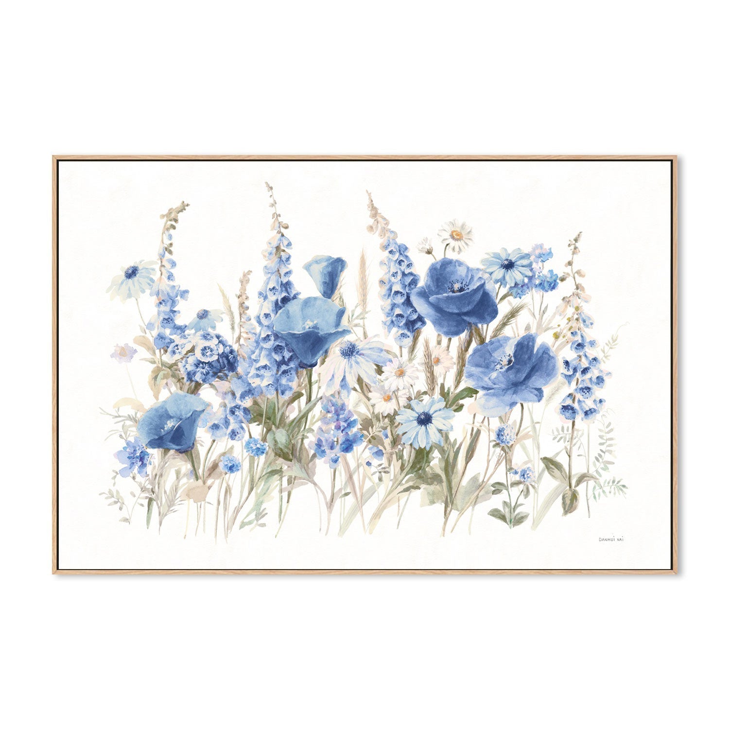 wall-art-print-canvas-poster-framed-Wildflowers in Bloom Blue-by-Danhui Nai-Gioia Wall Art