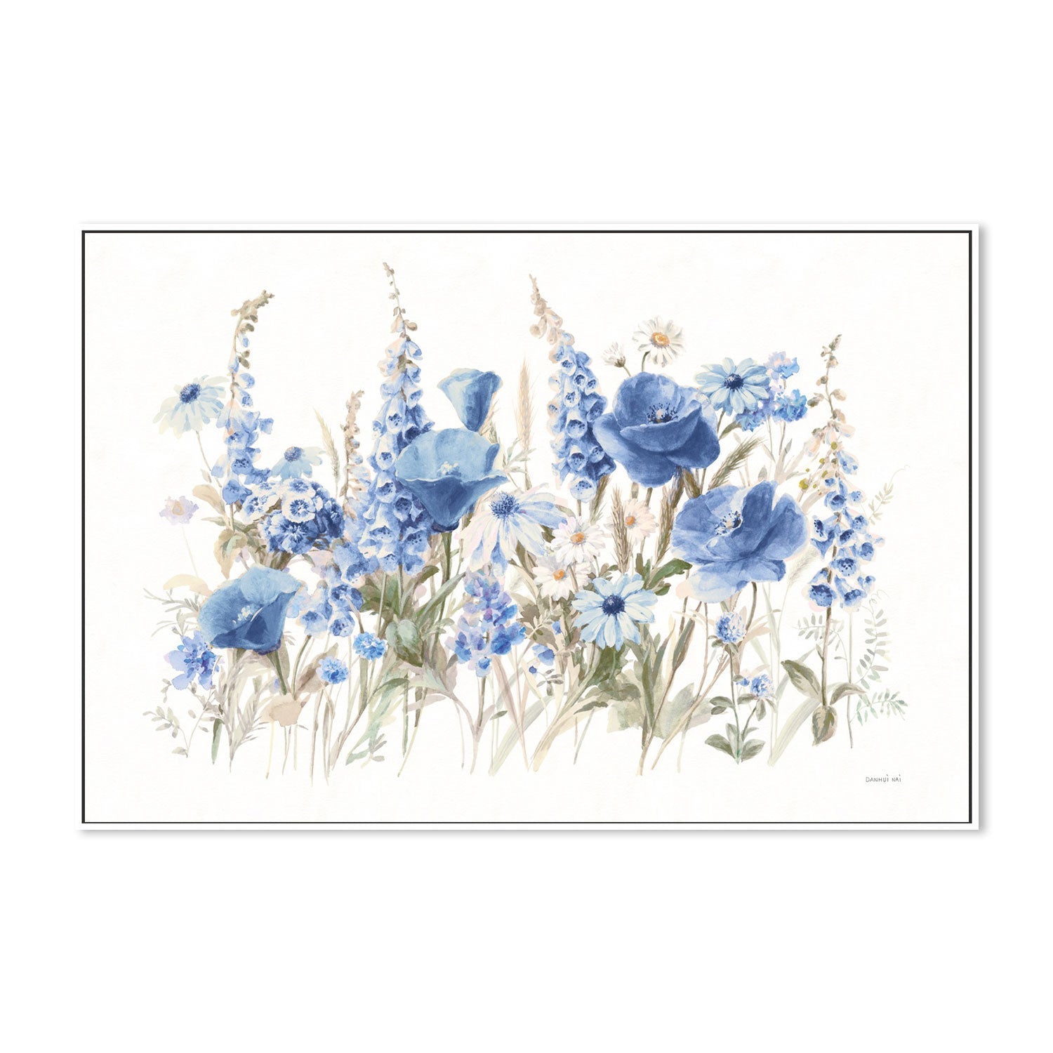 wall-art-print-canvas-poster-framed-Wildflowers in Bloom Blue-by-Danhui Nai-Gioia Wall Art