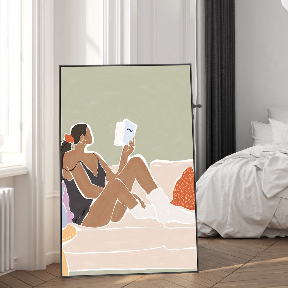 wall-art-print-canvas-poster-framed-Woman Enjoying a Great Hygge Book-2