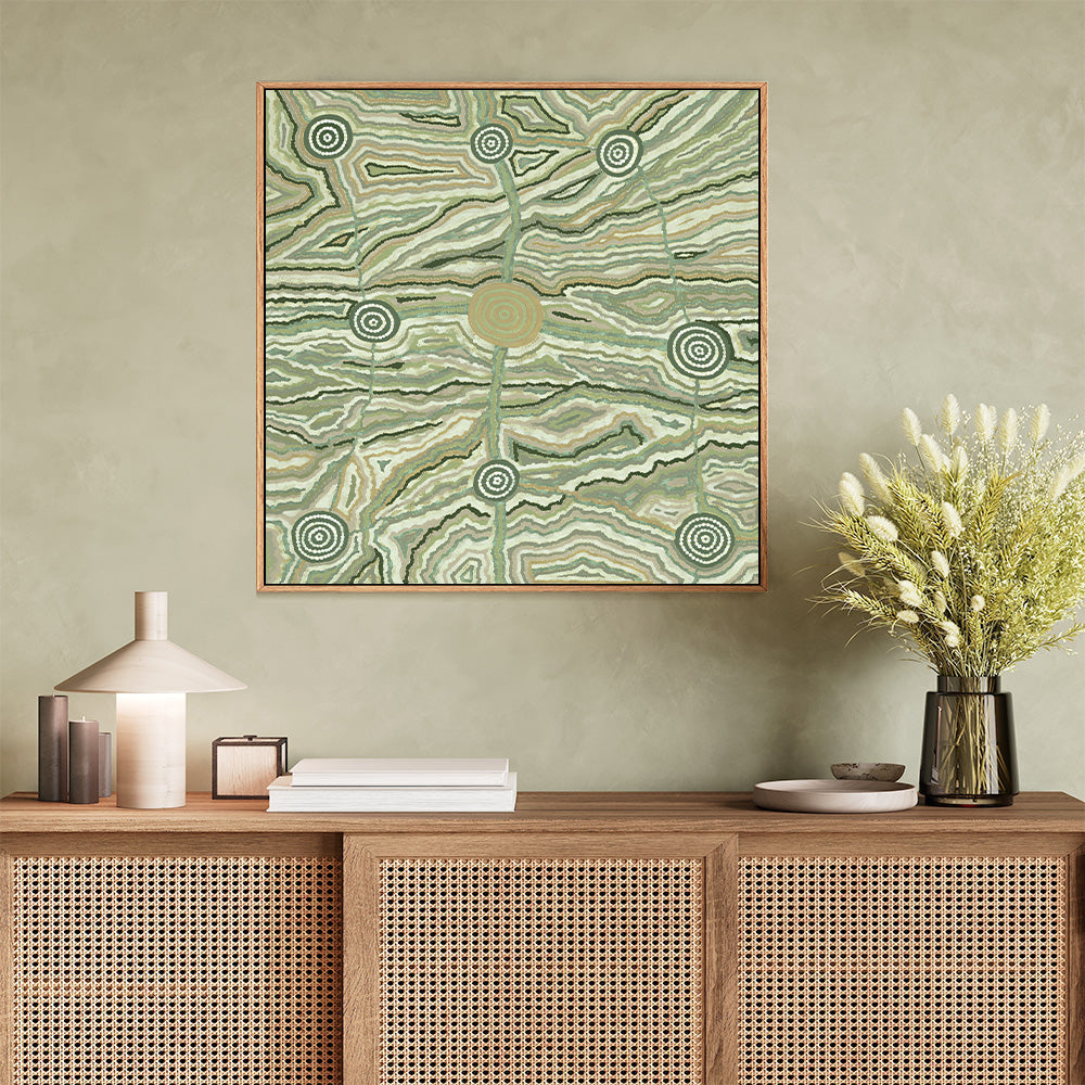 wall-art-print-canvas-poster-framed-Worm Dreaming, Olive Green Tones, By Khatija Possum , By Khatija Possum-GIOIA-WALL-ART