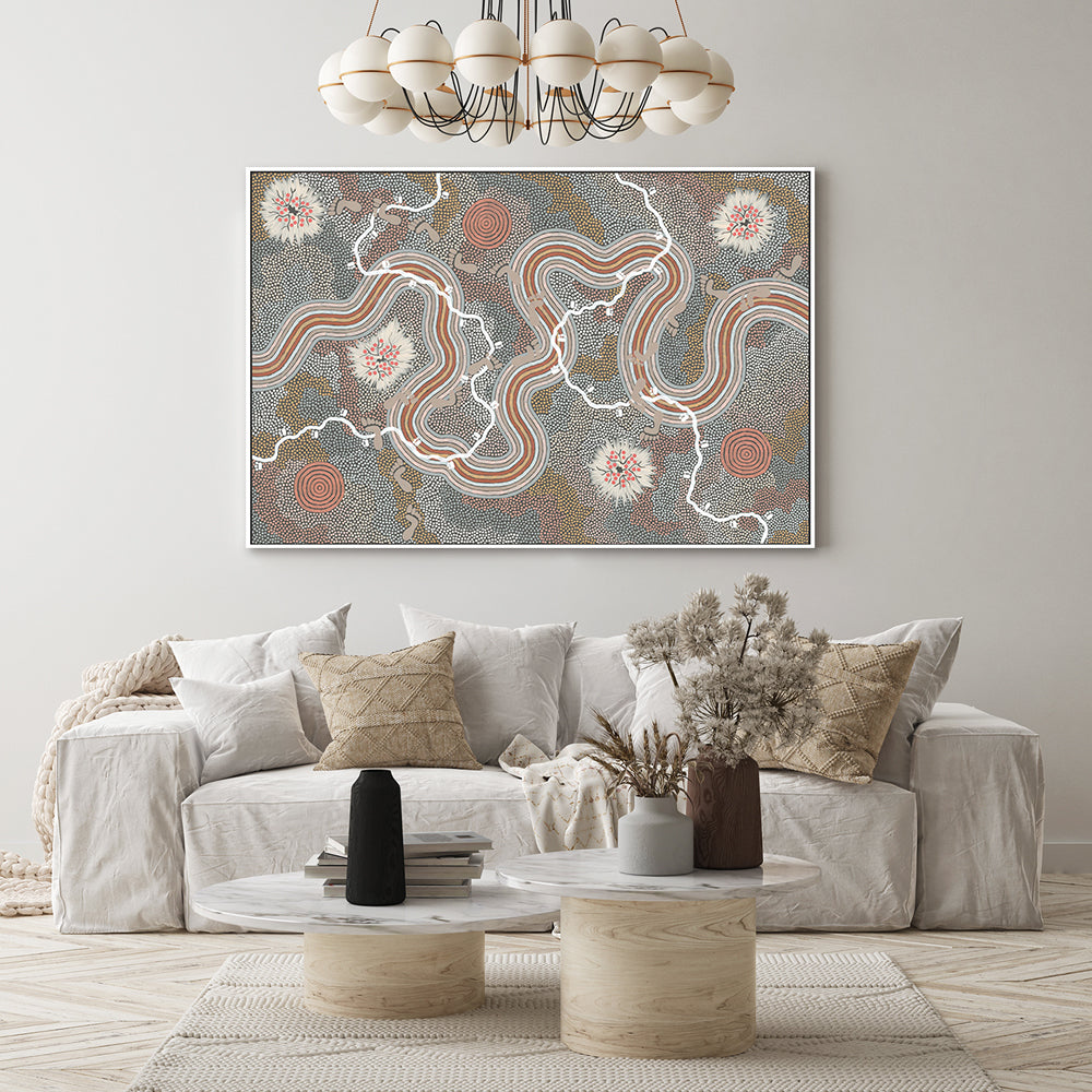 wall-art-print-canvas-poster-framed-Worm Dreaming, Style B-by-Danny Tjampitjinpa Possum-Gioia Wall Art