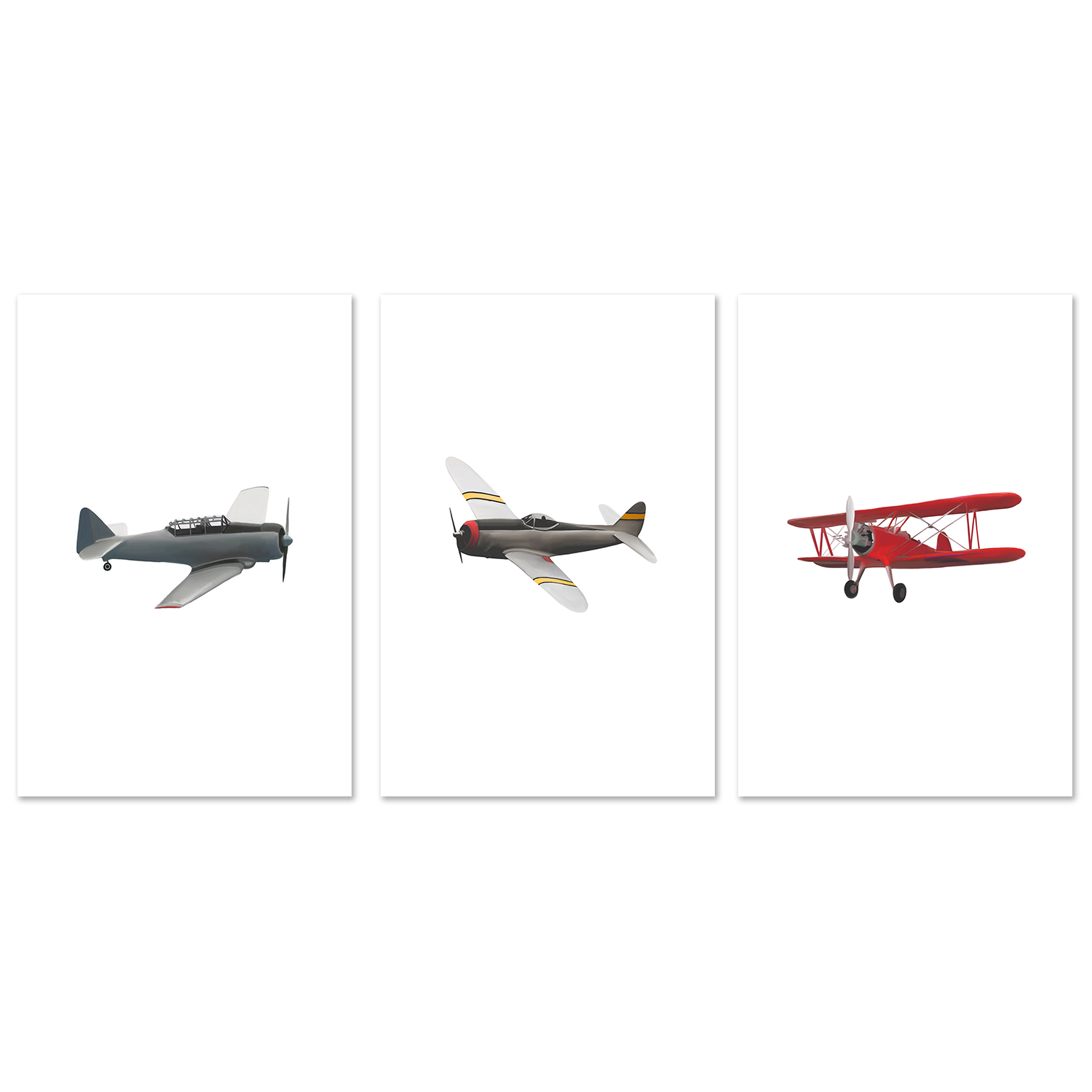 wall-art-print-canvas-poster-framed-Yellow, Grey and Red Airplane, Set Of 3 , By Leah Straatsma-1