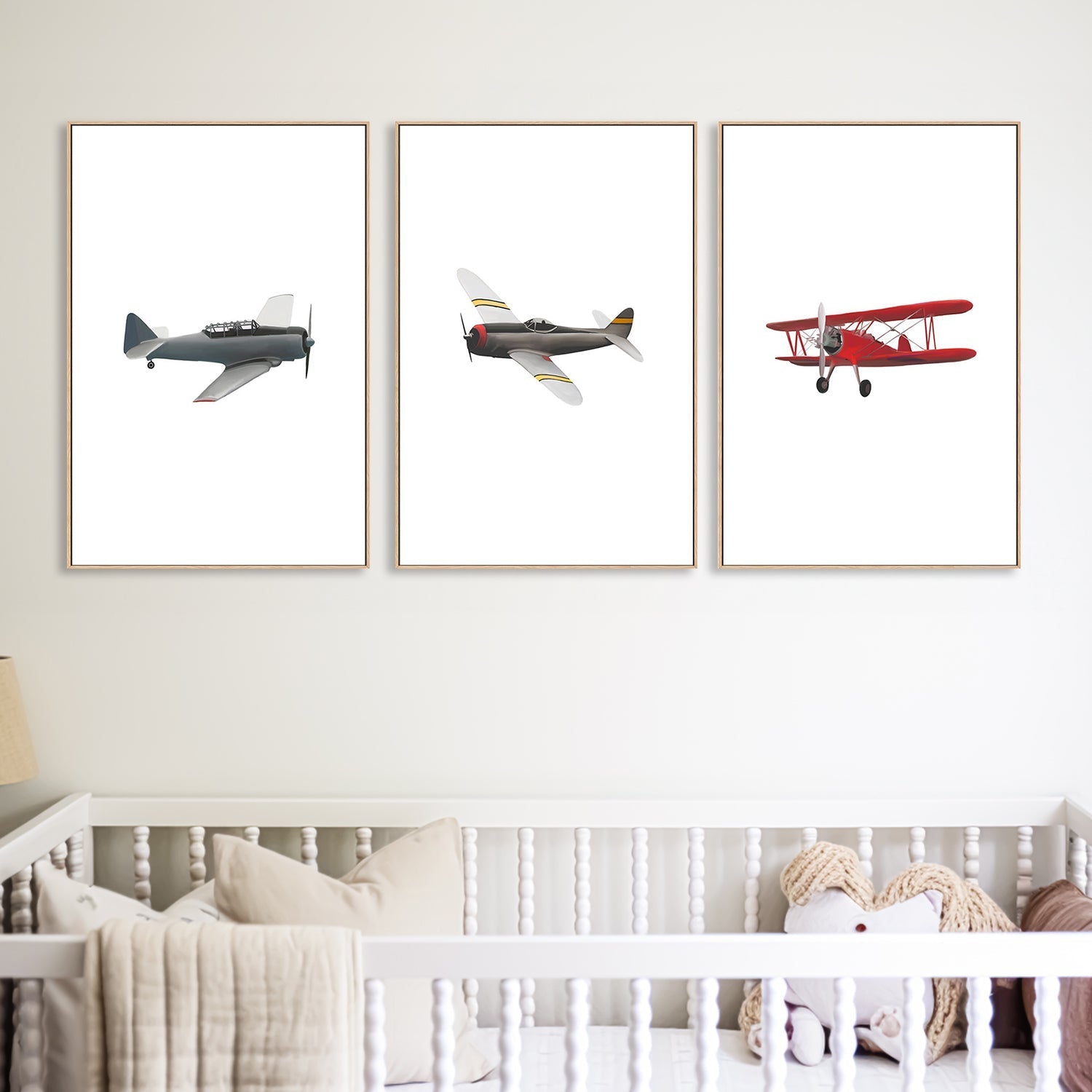 wall-art-print-canvas-poster-framed-Yellow, Grey and Red Airplane, Set Of 3 , By Leah Straatsma-2