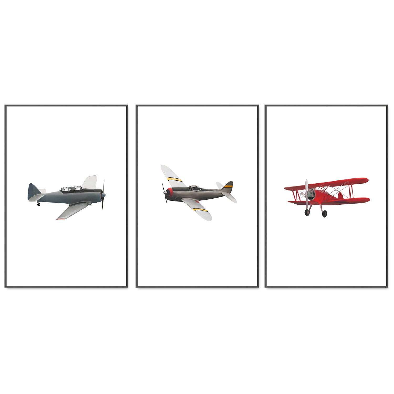 wall-art-print-canvas-poster-framed-Yellow, Grey and Red Airplane, Set Of 3 , By Leah Straatsma-3