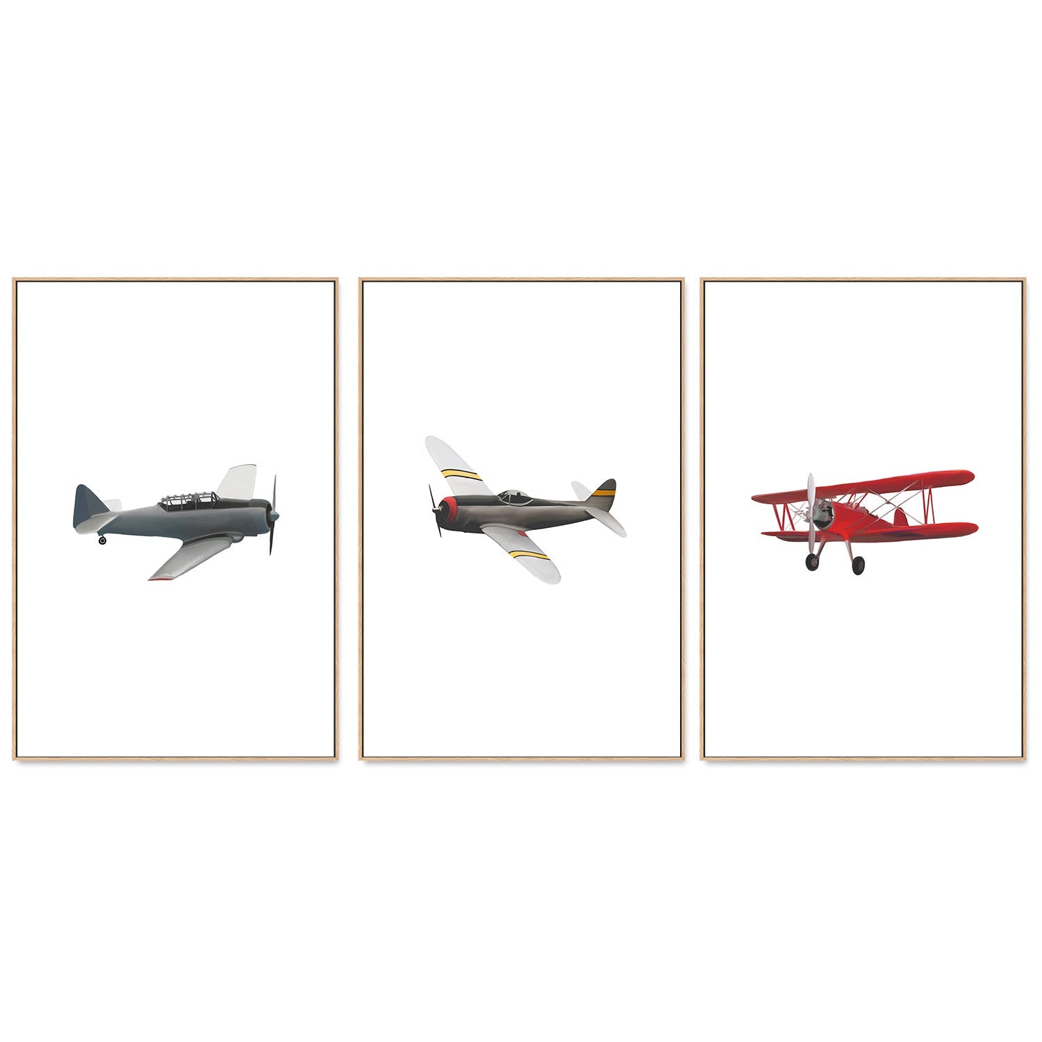 wall-art-print-canvas-poster-framed-Yellow, Grey and Red Airplane, Set Of 3 , By Leah Straatsma-4