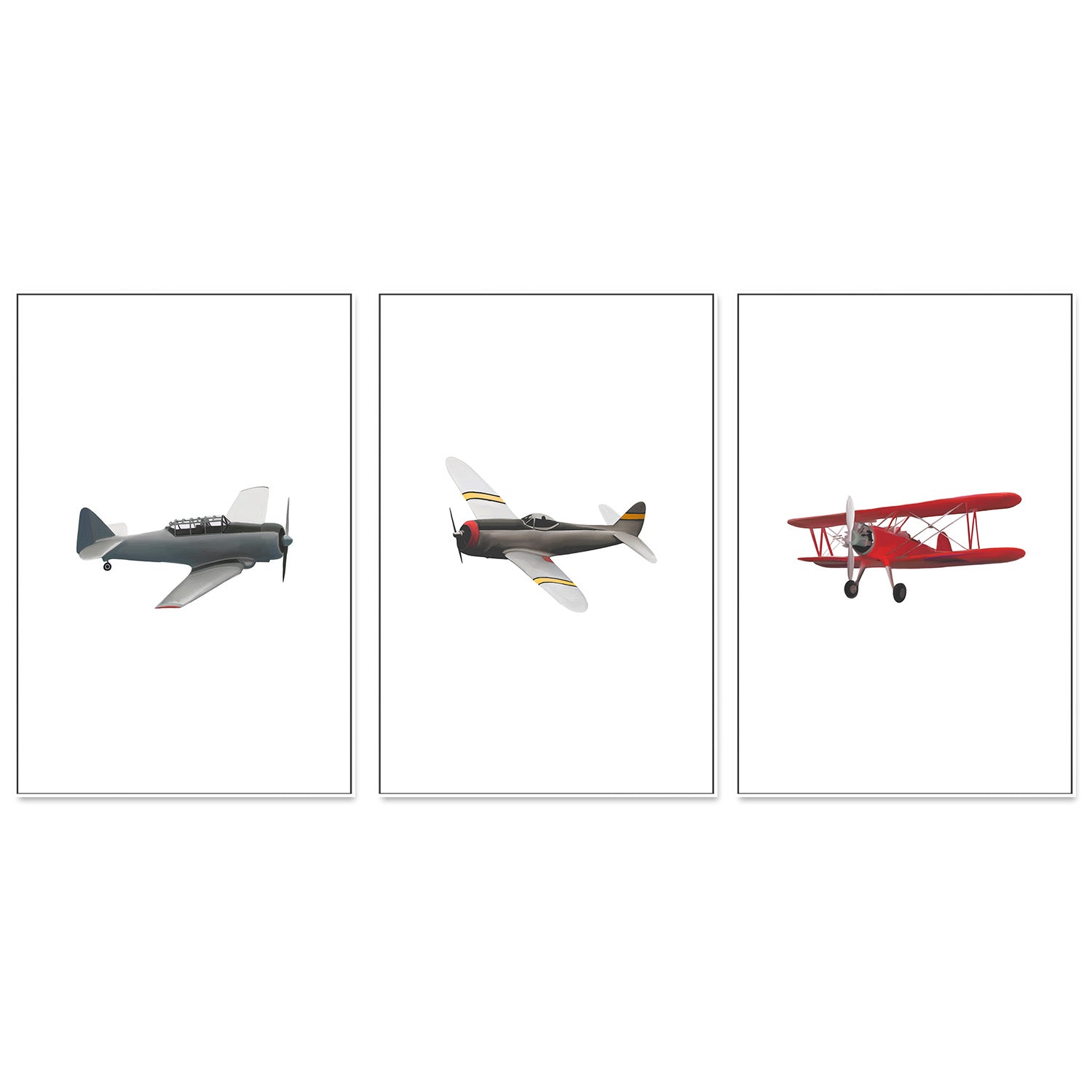 wall-art-print-canvas-poster-framed-Yellow, Grey and Red Airplane, Set Of 3 , By Leah Straatsma-5