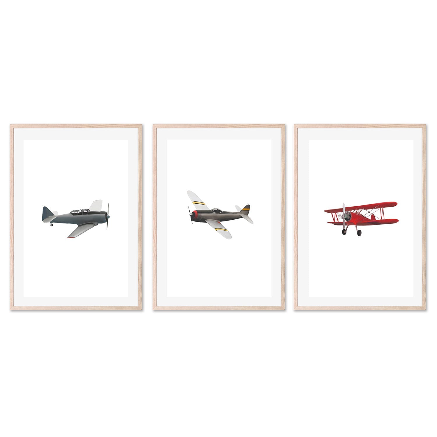 wall-art-print-canvas-poster-framed-Yellow, Grey and Red Airplane, Set Of 3 , By Leah Straatsma-6