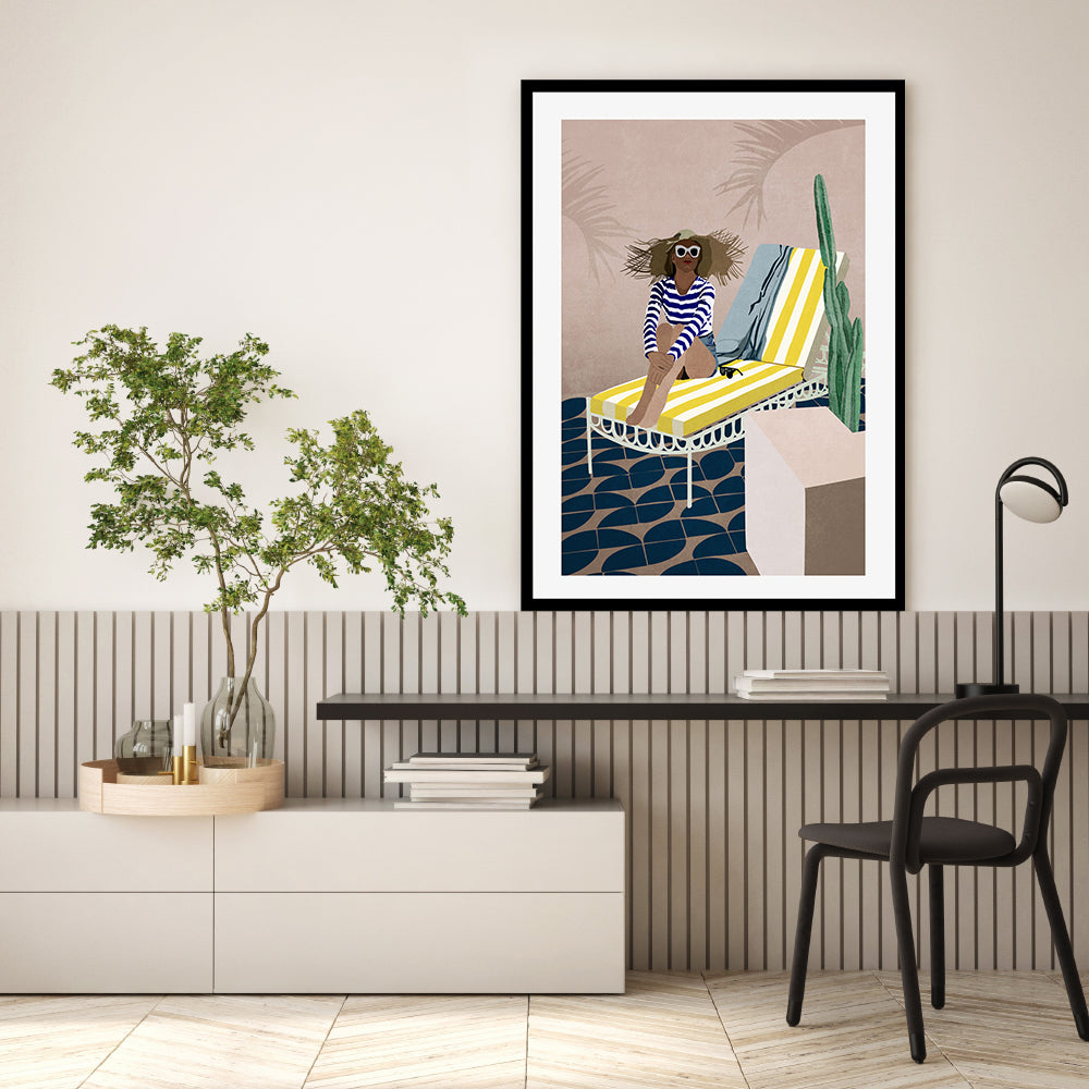 wall-art-print-canvas-poster-framed-Yellow Striped Sun Chair , By Emel Tunaboylu-GIOIA-WALL-ART