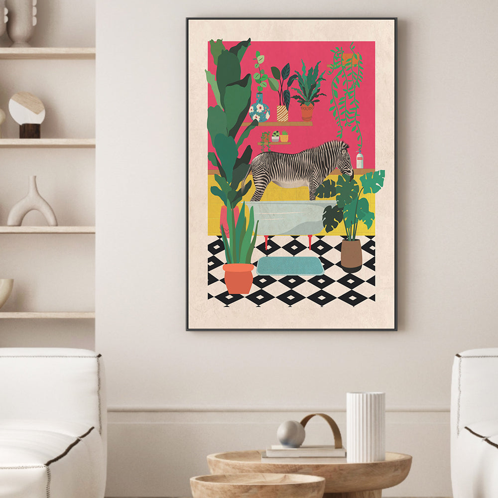 wall-art-print-canvas-poster-framed-Zebra Bathtime , By Jon Downer-GIOIA-WALL-ART